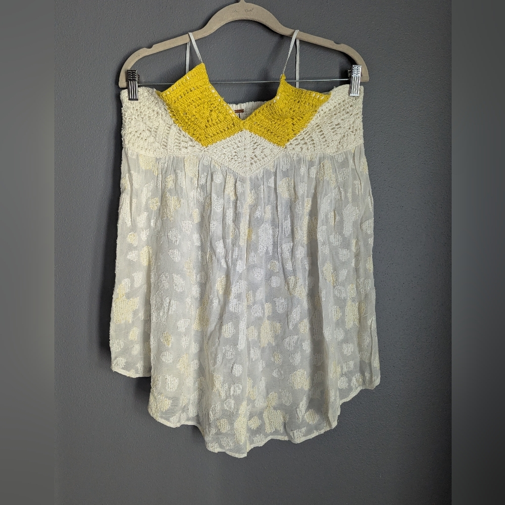 Free people yellow and ivory crochet flowy tank top halter 16x27 Size XL - Picture 2 of 5